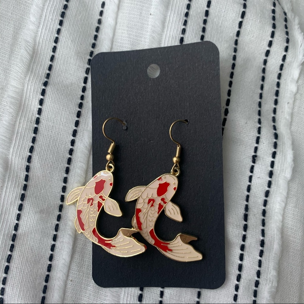 Enamel Red Koi Fish Dangle Earrings